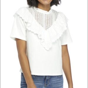 English Factory Women’s Front Lace Ruffle Knit Top White